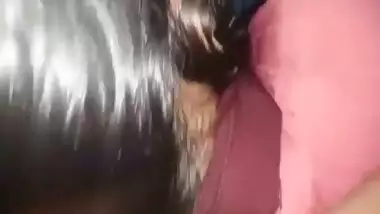 Shy girlfriend sucking dick of lover through pant zip open