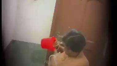Huge boobs mom pouring water on breasts caught by son