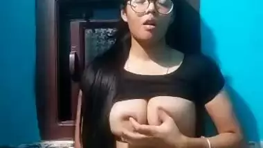 Big boobs girlfriend topless in bathroom